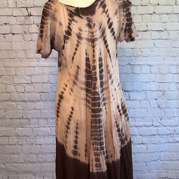 Boho hippie tie dye flowy feminine dress oversized crocheted bottom free size - Picture 7 of 16